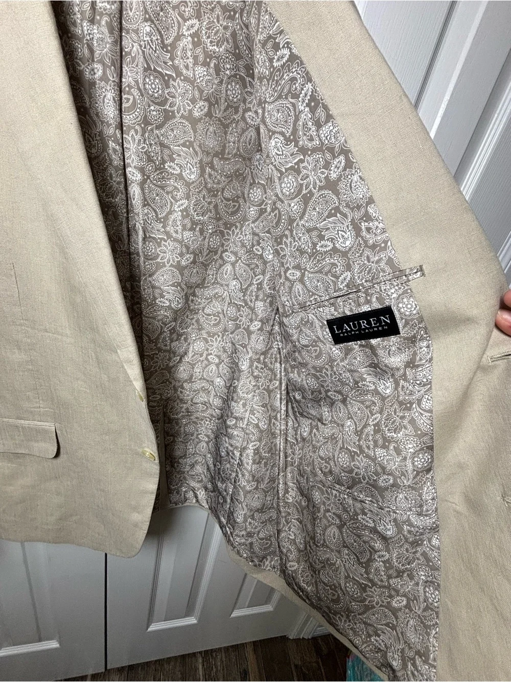 Lauren Ralph Lauren Men’s Linen Blend Sport Coat Blazer Beige Paisley Lining